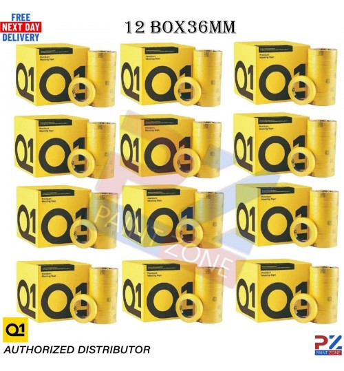 12 x BOXES Q1 PREMIUM MASKING TAPE 36MM (288 ROLLS TOTAL)
